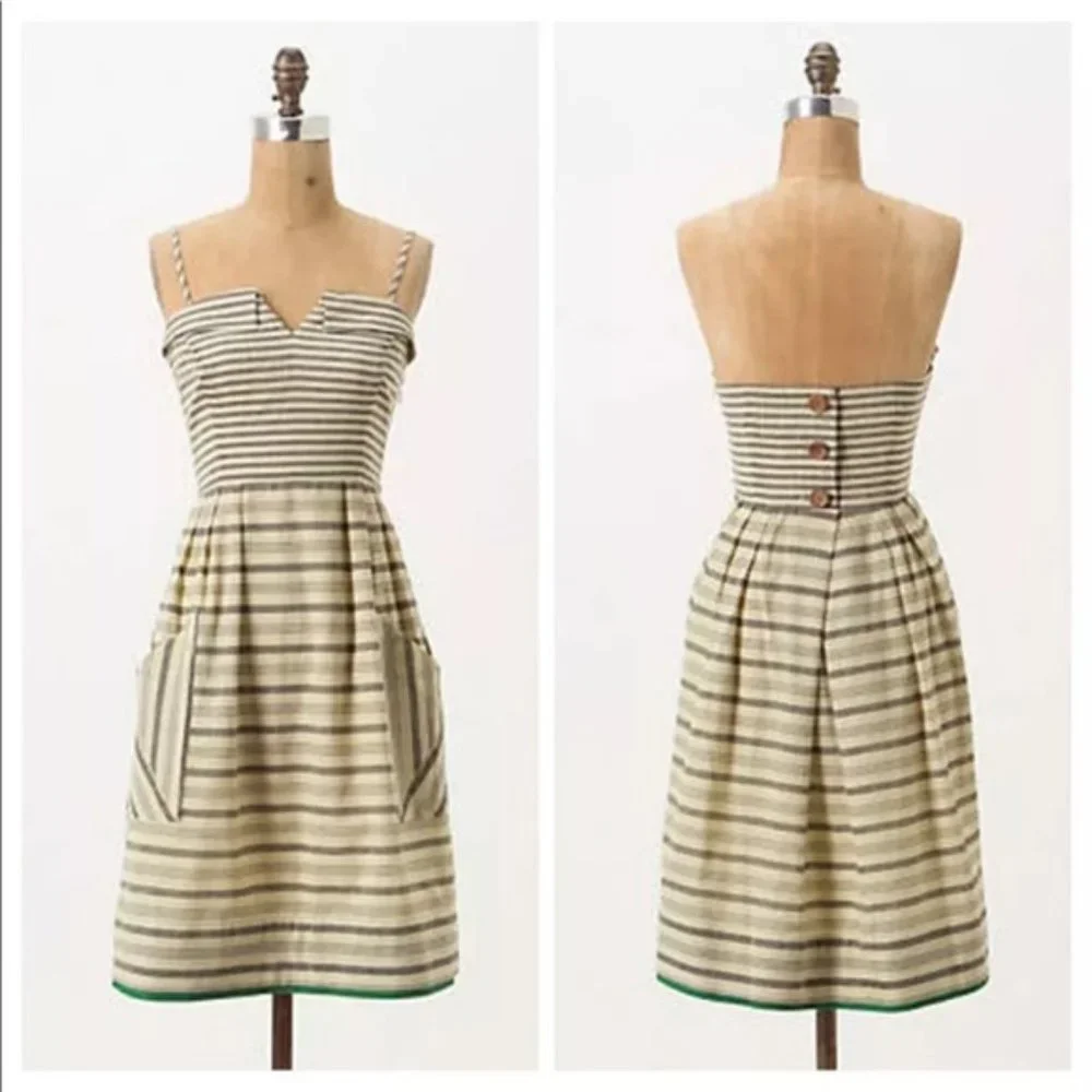 Anthropologie Maeve Striped Linen Blend Dress Size 0 EUC - Picture 1 of 14